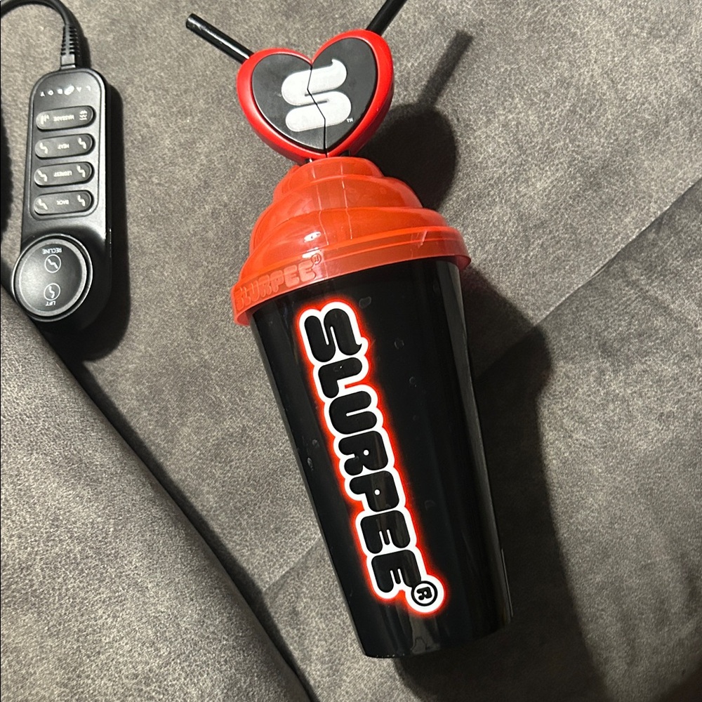 Branded Reusable Drink Cup with Black Body and Red Lid
